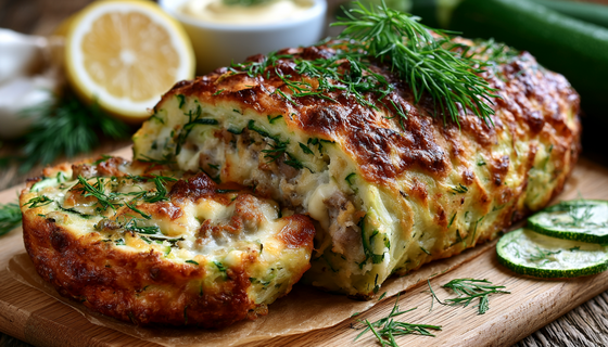 Смешиваю кабачки с яйцами и делаю рулет с мясом — вкуснее запеканки, проще пирога!